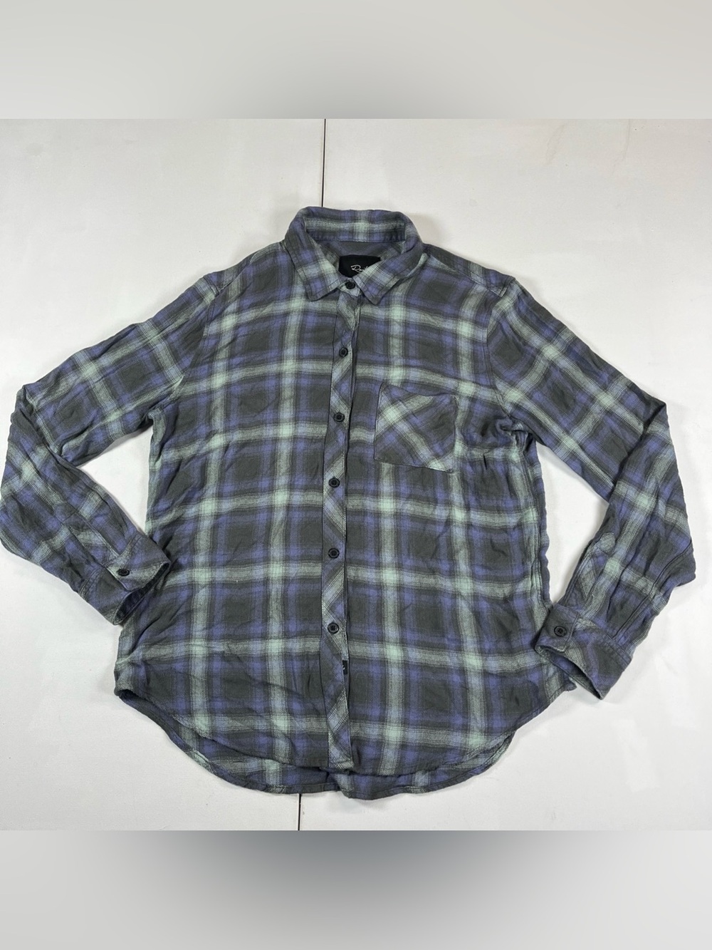 Rails Hunter Shirt Blouse Blue Black Plaid Button Up Pocket Long Sleeves Medium